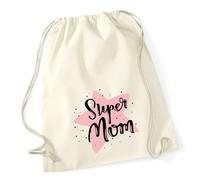 Huuraa Turnbeutel Super Mom Beste Mama Geschenk | Sportbeutel 12 Liter Natural Baumwolle Beige Rucksack Geschenkidee Unisex Beutel mit Kordelzug Baumwollbeutel