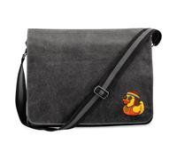 Huuraa Umhängetasche Quietscheente Hippie Gummiente Peace 14 Liter Black Canvas Laptoptasche Geschenkidee