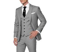 HUUTOE 3-teilige Herrenanzüge Slim Fit Abschlussball Hochzeit Anzüge für Männer Anzug Sommer Blazer Jacke Weste Hose Smoking Set, Hellgrau, 3XL