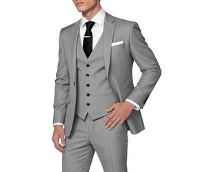 HUUTOE 3-teilige Herrenanzüge Slim Fit Abschlussball Hochzeit Anzüge für Männer Anzug Sommer Blazer Jacke Weste Hose Smoking Set, Hellgrau, XL