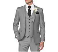 HUUTOE Herren 3-teilige Anzüge Slim Fit Hochzeit Anzüge für Männer Abschlussball Kleid Anzug Sommer Blazer Jacke Weste Hose Smoking Set Herren, Hellgrau, 3XL