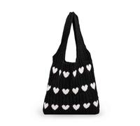HUVZOR 1 Stück Must Haves Gestrickte Umhängetasche the Tote Bag Gestrickte Tasche Gehäkelte Tragetasche Mit Süßem Herzmuster Häkeltasche Tote Bag Hobo-Tasche Gestrickt für Teenager Und Mädchen