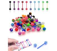 HUVZOR 50 Stück Kunststoff Zungenpiercing, 14G Zungenpiercing Brustwarzenpiercing Nippelpiercing Plastik Set 16mm Plastik Flexibles Piercing Zungenstange brustwarzenpiercing,plastik piercing