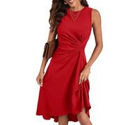 HUXRAKV Damen Elegante Cocktailkleider ärmelloses Einfarbiges A-Linie Kleid mit Taillenfalten Abendkleider Partykleider Businesskleider,27-Rot,XL