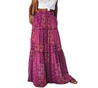 HUXRAKV Rock Damen Lange Boho A-Linie Sommer Maxirock mit Taschen Elastische Hohe Taille Casual Freizeitrock, 38-Lila, XXL