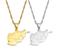 HUYUEXIN Afghanistan Karte Anhänger Halskette - Stadtname Hip-Hop Charme Schmuck, Afghanische Landmode Ethnische Wasserwellenkette, Partygeschenk Für Frauen/Mädchen/Männer Unisex, 2 Stück, 17,71