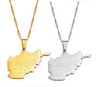HUYUEXIN Afghanistan Karte Anhänger Halskette - Städte Name Land Umriss Hip-Hop Schmuck, Afghanischer Modecharme Ethnische Wasserwellenkette, Partygeschenk Für Frauen/Mädchen/Männer Unisex,2 Stück,1