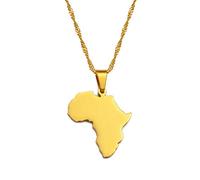 HUYUEXIN Afrika Karte Anhänger Halskette - Country Umriss Ethnischer Stil Hip-Hop Schmuck, Einfache Einfarbige Charm Dünne Kette, Frauen/Mädchen/Männer Unisex,Golden,17,71