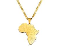 HUYUEXIN Afrika Karte Anhänger Halskette - Country Umriss Ethnischer Stil Hip-Hop Schmuck, Städte Namensdruck Charm Wasserwellenkette, Frauen/Mädchen/Männer Unisex,Golden,1