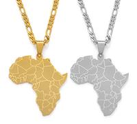 HUYUEXIN Afrika Karte Anhänger Halskette - Country Umriss Hip-Hop Polierschmuck, Afrikanischer Modecharme Ethnische Wasserwellenkette, Partygeschenk Für Frauen/Mädchen/Männer Unisex,2 Stück,17,71 Zol