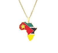 HUYUEXIN Afrika Karte Anhänger Halskette - Flaggendruck Hip-Hop Polierschmuck, Bunte Tropfglasur Ethnischer Charme Dünne Kette, Frauen/Mädchen/Männer Unisex,Mosambik,17,71