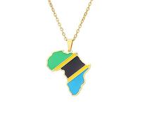 HUYUEXIN Afrika Karte Anhänger Halskette - Flaggendruck Hip-Hop Polierschmuck, Bunte Tropfglasur Ethnischer Charme Dünne Kette, Frauen/Mädchen/Männer Unisex, Tansania,17,71