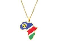 HUYUEXIN Afrika Karte Anhänger Halskette - Flaggendruck Hip-Hop Polierschmuck, Bunte Tropfglasur Ethnischer Charme Dünne Kette, Frauen/Mädchen/Männer Unisex,Namibia,17,71 Z