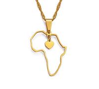 HUYUEXIN Afrika Karte Anhänger Halskette - Herzförmiger Hip-Hop Charme Schmuck, Aushöhlen Country Fashion Afrikanische Ethnische Dünne Kette, Party Geschenk Für Frauen/Mädchen/Männer Unisex,Golden,