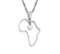HUYUEXIN Afrika Karte Anhänger Halskette - Herzförmiger Hip-Hop Charme Schmuck, Aushöhlen Country Fashion Afrikanische Ethnische Dünne Kette, Party Geschenk Für Frauen/Mädchen/Männer Unisex,Silber,
