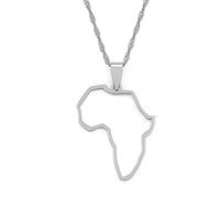 HUYUEXIN Afrika Karte Anhänger Halskette - Hohlprofil Hip-Hop Polierschmuck, Mode Charme Ethnische Kette, Frauen/Mädchen/Männer Unisex Äthiopisch Nigeria Ghana Kongo,Silber