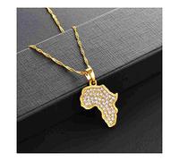 HUYUEXIN Afrika Karte Anhänger Halskette - Strasssteine Umriss Ethnischer Stil Hip-Hop Schmuck, Einfarbige Charm Dünne Kette, Frauen/Mädchen/Männer Unisex,Golden,17,71
