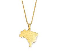 HUYUEXIN Brasilien Karte Anhänger Halskette - Country Umriss Ethnischer Stil Hip-Hop Schmuck, Stadt Name Druck Charm Dünne Kette, Frauen/Mädchen/Männer Unisex,Golden,17,71