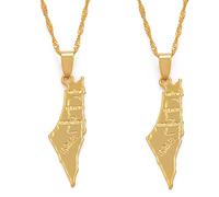 HUYUEXIN Israel Karte Anhänger Halskette - Country Umriss Ethnischer Stil Hip-Hop Schmuck, Brief Gravur Charm Dünne Kette, Frauen/Mädchen/Männer Unisex,2 Stück,17,71 Zoll