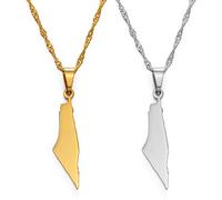 HUYUEXIN Israel Karte Anhänger Halskette - Palästina Hip-Hop Dünne Kette Mode Charme Schmuck, Stadt Umriss Land Karten Von Israel Ethnisch Für Frauen Männer Unisex Party Geschenk,2 Stück,17,71 Zoll