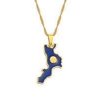 HUYUEXIN Italien Karte Anhänger Halskette - Kalabrien Umriss Ethnischer Stil Hip-Hop Schmuck, Farbe Flagge Charm Wasserwellenkette, Frauen/Mädchen/Männer Unisex,Golden,17,71