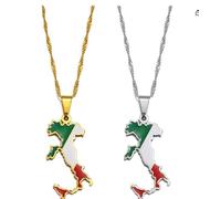 HUYUEXIN Italien Karte Anhänger Halskette - Länderumriss Farbige Flagge Hip-Hop Polierschmuck, Italienischer Modecharme Ethnische Kette, Frauen/Mädchen/Männer Unisex,2 Stü