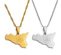 HUYUEXIN Italien Sizilien Karte Anhänger Halskette - Italienischer Country Umriss Hip-Hop Schmuck, Sicilia Polieren Mode Charme Ethnische Kette, Frauen/Mädchen/Männer Unisex