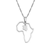 HUYUEXIN Kenia Karte Anhänger Halskette - Country Umriss Afrika Ethnischer Stil Hip-Hop Schmuck, Aushöhlen Charm Dünne Kette, Frauen/Mädchen/Männer Unisex,Silber,17,71 Zol