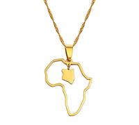 HUYUEXIN Kenia Karte Anhänger Halskette - Country Umriss Afrika Ethnischer Stil Hip-Hop Schmuck, Aushöhlen Charm Dünne Kette, Frauen/Mädchen/Männer Unisex,Golden,17,71 Zol