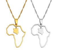 HUYUEXIN Kenia Karte Anhänger Halskette - Country Umriss Afrika Ethnischer Stil Hip-Hop Schmuck, Aushöhlen Charm Dünne Kette, Frauen/Mädchen/Männer Unisex,2 Stück,17,71 Z