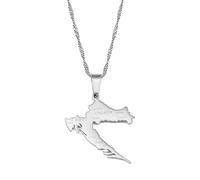 HUYUEXIN Kroatien Karte Anhänger Halskette - Country Umriss Ethnischer Stil Schmuck, Städte Namensdruck Hip-Hop Charm Dünne Wasserwellenkette, Frauen/Mädchen/Männer Unisex