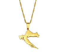 HUYUEXIN Kroatien Karte Anhänger Halskette - Country Umriss Ethnischer Stil Schmuck, Städte Namensdruck Hip-Hop Charm Dünne Wasserwellenkette, Frauen/Mädchen/Männer Unisex