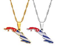 HUYUEXIN Kuba Karte Anhänger Halskette - Farbige Flagge Hip-Hop Kette Charm Schmuck, Stern Und Streifen Land Stadt Karten Kontur Ethnisch Für Frauen Männer Unisex Partygeschenk,2 Stück,17,71 Zoll (45