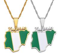HUYUEXIN Nigeria Karte Anhänger Halskette - Farbe Flagge Hip-Hop Polierschmuck, Ländername Nigerianischer Modecharme Ethnische Kette, Frauen/Mädchen/Männer Unisex,2 Stück,
