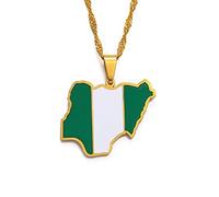HUYUEXIN Nigeria Karte Anhänger Halskette - Ghana Bunte Flaggen Hip-Hop Charme Schmuck, Jamaika Guyana Country Fashion Ethnische Dünne Kette, Partygeschenk Für Frauen/Mädchen/Männer Unisex,Nigeria G,