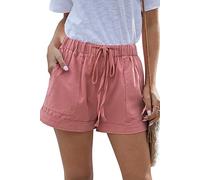 HVEPUO Damen Shorts Mit Gummizug Radlerhose Hotpants Kurze Hose Schulmädchen Sporthose Kurz Boxershorts Weite Hose 2024 Staubiges Rosa L