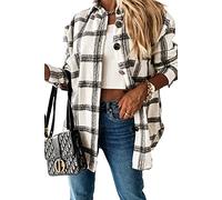 HVEPUO Hemdjacke Damen Kariert Oversize Karo Jacke Teenager Mädchen Karomuster Flannel Hemd Frauen Cordhemd Langarmshirts Schwarz XXL