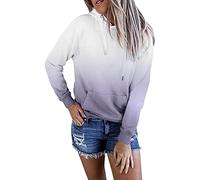 HVEPUO Pullover Lose Warme Farbverlauf Damenhoodie Longsleeve Oversize Tops Mit Kordelzug Und Taschen Modern 2023 Kawaii Hoodie Geburtstagsgeschenk Grau XL