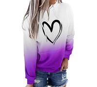 HVEPUO Teenager Mädchen Pullover Herz Print Hoodie Couple Farbverlauf University Hoody Damen Mit Kapuze Herbst Queen Heart Kapuzenpullov Batik Oberteil Lila XXL