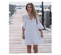 HWJFDC Strandkleid Damen Bikini Cover-ups Sommer Bademode Spitzenhemd Strandkleid Damen Badeanzug Beach Cover Up Beachwear Solid White Dresses(PJ-010)