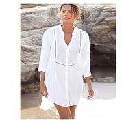 HWJFDC Strandkleid Damen Bikini Cover-ups Sommer Bademode Spitzenhemd Strandkleid Damen Badeanzug Beach Cover Up Beachwear Solid White Dresses(PJ-104)