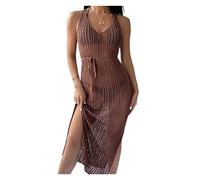 HWJFDC Strandkleid Damen Gestrickter Kaftan, sexy, rückenfreie Vestidos, aushöhlen, Robe, langes Strandkleid, äußere Abdeckung, Frauen, Vertuschungen, Schwimmen(01,M)