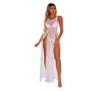 HWJFDC Strandkleid Damen Sexy Frauen Mesh Sheer Langes Kleid Abendgesellschaft Strandkleider Sommerkleid Bikini Cover Up Durchsichtige Tüll-Cover-Ups(White,S)