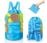 HWJPDMBD Strandspielzeug Tasche Strandtasche Mesh Beach Bag, Wasserspielzeug Rucksack Beutel, netztasche sandspielzeug, sandspielzeug tasche, Faltbare, Für Familie Urlaub Badetasche Groß (blau)