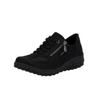 Keilsneaker RIEKER, Damen, Gr. 37, schwarz, Nubuklederimitat, Reptilienprägung, unifarben, Schuhe, Schnürschuh, Halbschuh, Freizeitsneaker mit Reißverschluss (54616702-37) schwarz