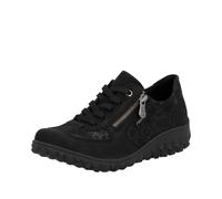 Keilsneaker RIEKER, Damen, Gr. 38, schwarz, Nubuklederimitat, unifarben, Reptilienprägung, sportlich, Schuhe, Schnürschuh, Halbschuh, Freizeitsneaker mit Reißverschluss (54616702-38) schwarz