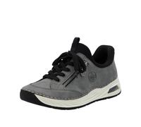 Slip-On Sneaker RIEKER "Ready2GO", Damen, Gr. 43, grau (grau, schwarz), Lederimitat, Textil, sportlich, Schuhe, Schlupfschuh, Halbschuh, Freizeitsneaker mit aufgesetzter Schnürung (28269845-43) grau, 