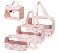 HWSWSH 4 Stück transparentes Kulturbeutel Set, wasserdichte Reise Kosmetiktasche, PVC Reise Schönheitstasche, tragbare Durchsichtige Tasche, Damen Kosmetiktasche Set, Schminktasche, Mädchen (Rosa)