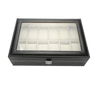 Hxenotropy 12 - Uhrenausstellungsbox aus PU-Leder mit Gitterstruktur, Aufbewahrungsbox und Organizer für Uhren mit transparentem Glasdeckel, abschließbare Schmuckvitrine für den Gebrauch zu