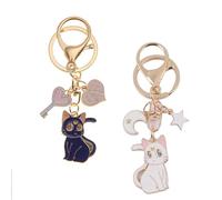 HXHWKEN 2 Stück Sailor Moon Schlüsselanhänger Cartoon Niedlich Magie Katze Schlüsselbund Metall Anime Schlüsselringe für Jungen Mädchen Geburtstagsgeschenk